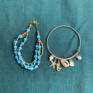 Set of Matching Sea-Themed Teal & Gold Bracelets